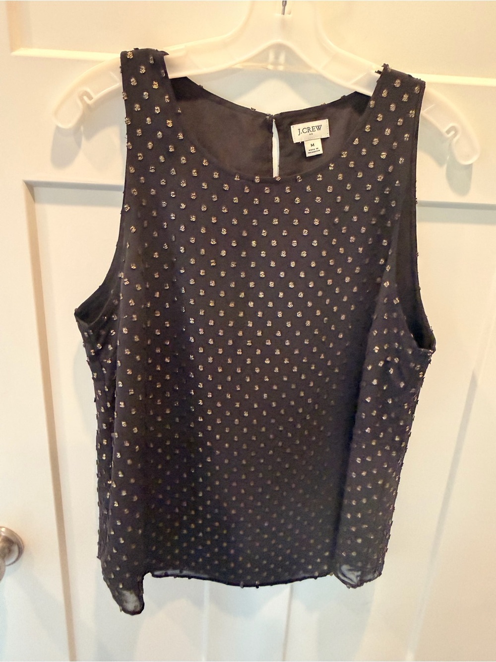 J.Crew Medium Black Gold Metallic Dot Sleeveless Lined Party Blouse